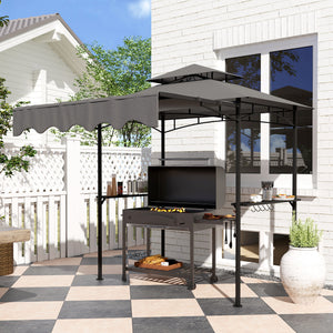 8' x 7.6' Grill Gazebo, Double Tiered Barbecue Grill Gazebo Shelter w/ Side Awning, 2 Side Shelves – view 21