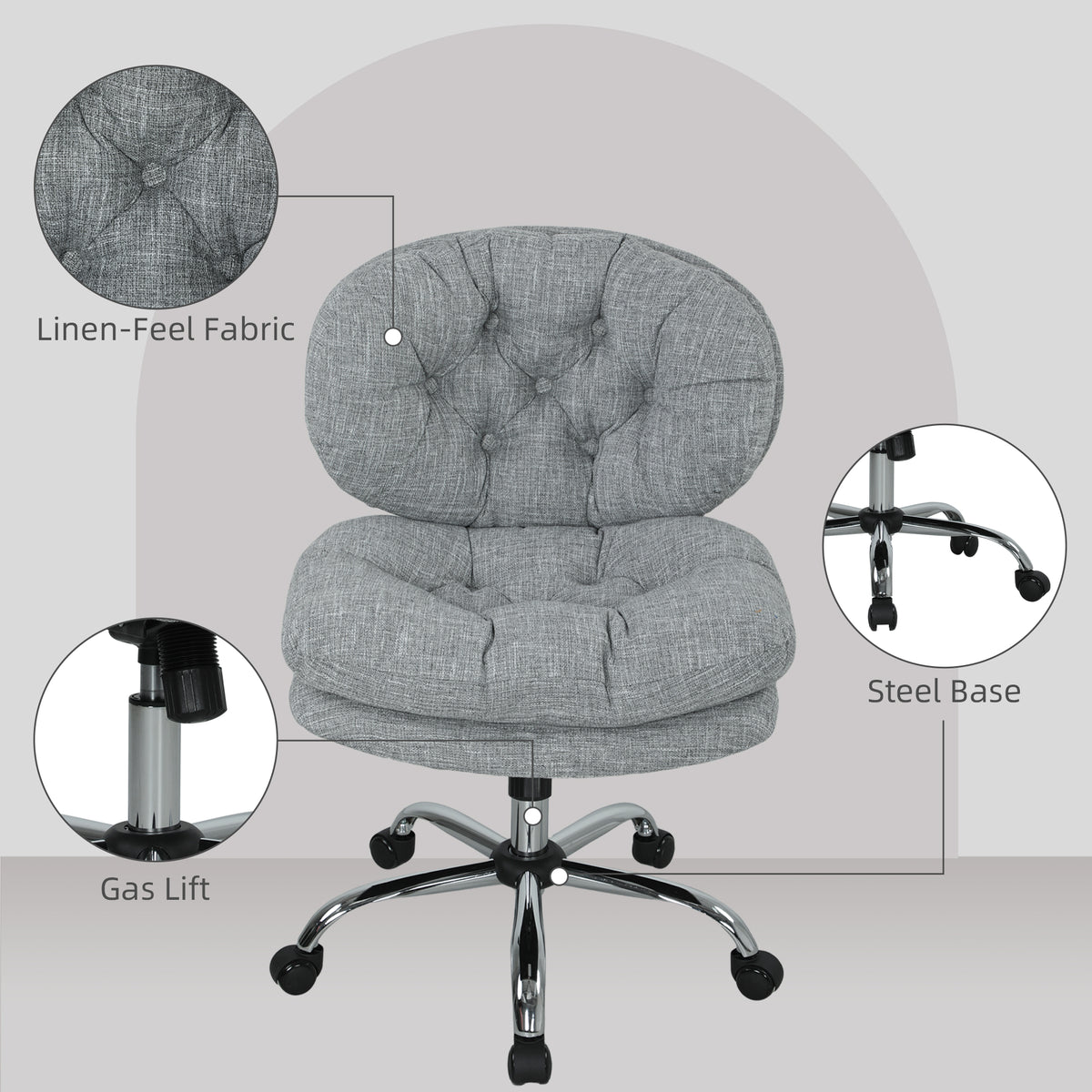 Computer Desk Chair, Armless Office Chair with Wide Padded Seat and Adjustable Height, Cream White – view 25