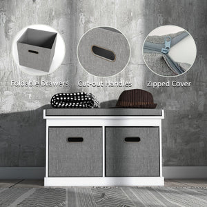 Shoe Storage Bench with Seat, Entryway Bench Seat with Cushion, 2 Fabric Drawers for Hallway, White