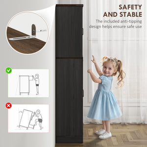 64" Tall Kitchen Pantry Cabinet with Spice Racks and Adjustable Shelves, Black Wood Grain