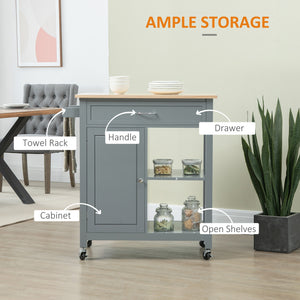 Rolling Kitchen Cart with Wood Top and Drawer, Kitchen Island on Wheels for Dining Room, Black | Aosom Canada