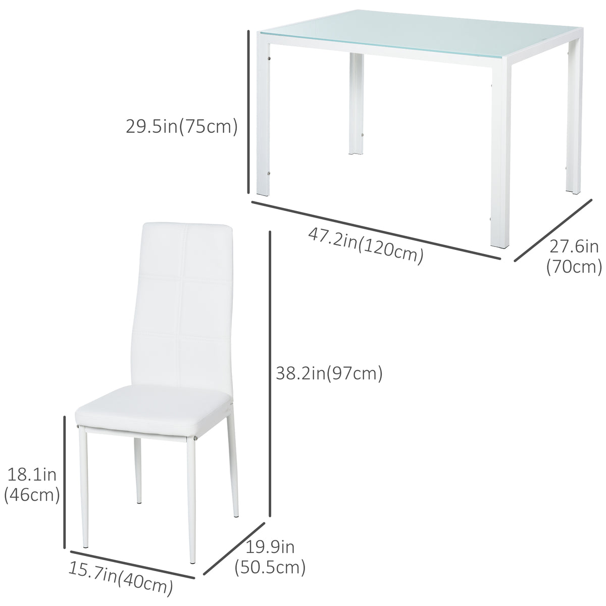 5-Piece Rectangular Glass Kitchen Table and Chairs with Metal Frame and Faux Leather Upholstery for Dining – view 26