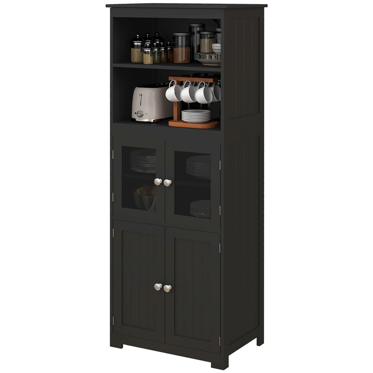 63" Small Buffet with Hutch, 4-Door Kitchen Pantry, Freestanding Storage Cabinet with Adjustable Shelf for – view 8