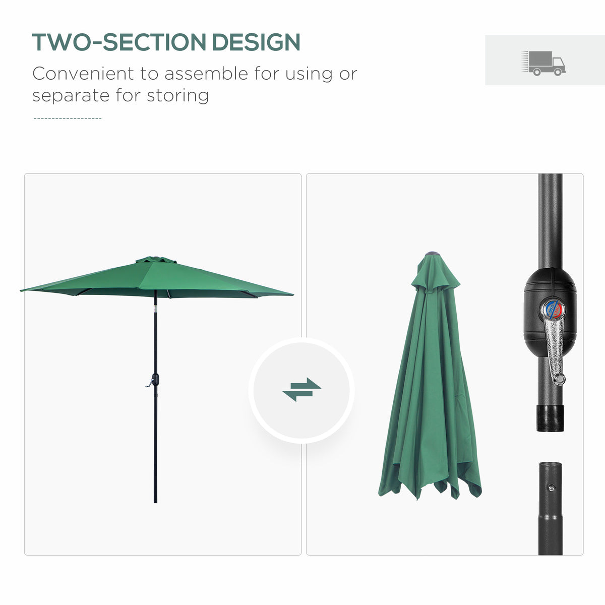 10' x 8' Round Market Umbrella, Patio Umbrella with Crank Handle and Tilt, Outdoor Parasol for Garden, Blue – view 26