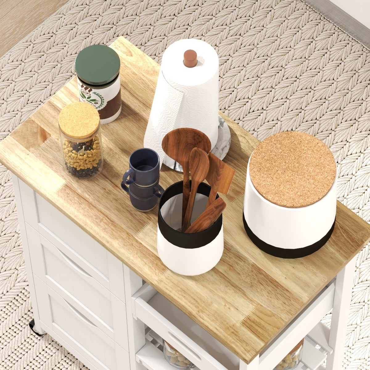 Kitchen Cart on Wheels, Rolling Kitchen Island Cart with Wood Top – view 20