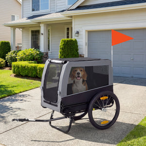 Dog Bike Trailer, Pet Cart Bicycle Carrier with Support Feet, Large Wheels, 2 Doors