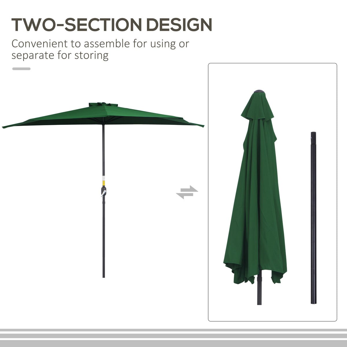 9.8ft Half Umbrella Semi Round Patio Parasol with Crank Handle, Top Vent for Garden – view 12