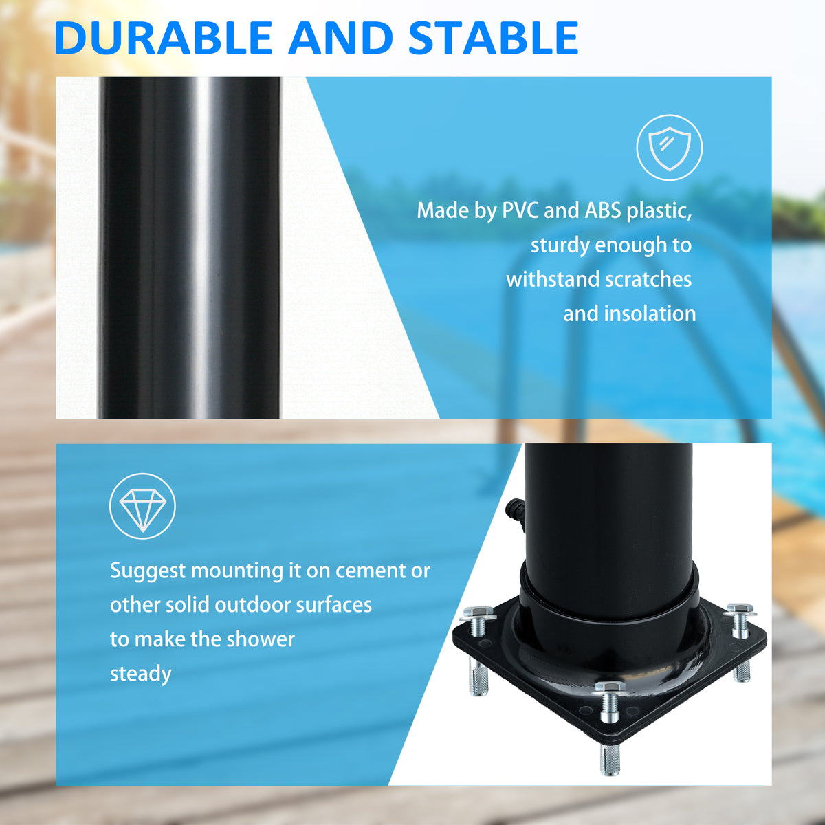 Solar Outdoor Shower, 5.3-Gallon Garden Shower with Adjustable Water Temperature up to 140°F, Black