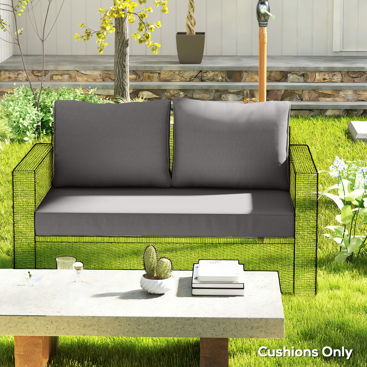 Outdoor Seat Cushions with Backrest, Loveseat Double Sofa Outdoor Furniture Cushions, Beige – view 35