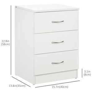 Bedside Table with 3 Drawers, Modern Wood Nightstand, Side Table with Anti-tipping Design for Bedroom, Set of 2, White