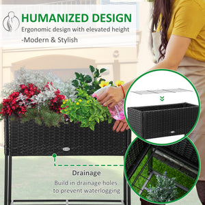 Rattan Raised Garden Boxes, Elevated Flower Beds with Storage Shelf for Herbs, Flowers, Vegetables, Brown – view 12
