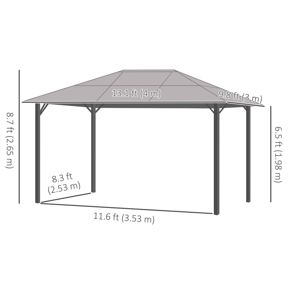 9.8' x 9.8' Garden Aluminium Gazebo Hardtop Roof Canopy Marquee Party Tent Patio Outdoor Shelter with Mesh Curtains & Side Walls, Grey