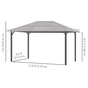 9.8' x 9.8' Garden Aluminium Gazebo Hardtop Roof Canopy Marquee Party Tent Patio Outdoor Shelter with Mesh Curtains & Side Walls, Grey