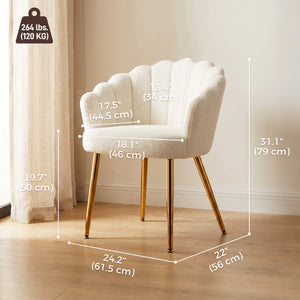 Accent Chair Petal-Back Design Modern Living Room Chair with Metal Legs Cream