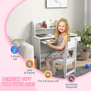 Qaba Kids Desk and Chair Set for 5-8 Year Old with Storage, Study Table and Chair for Children