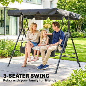 3-Seater Outdoor Porch Swing with Adjustable Canopy, Patio Swing Chair for Garden, Poolside, Backyard, Green and White