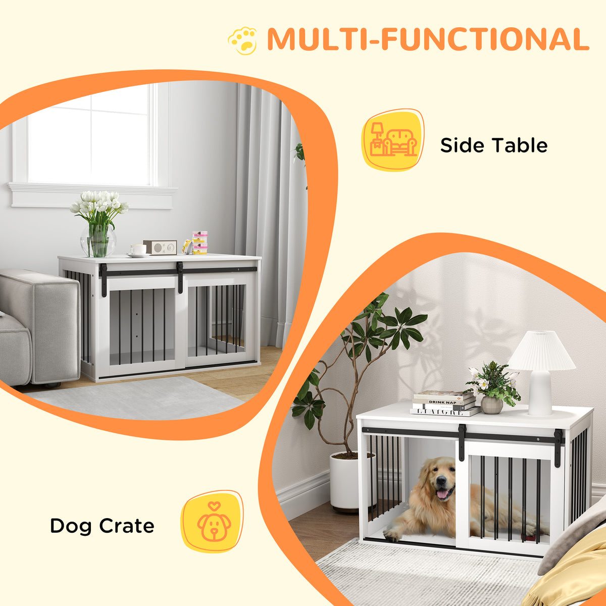 39" Dog Crate Furniture, Dog Crate End Side Table for Large Dogs, White – view 4