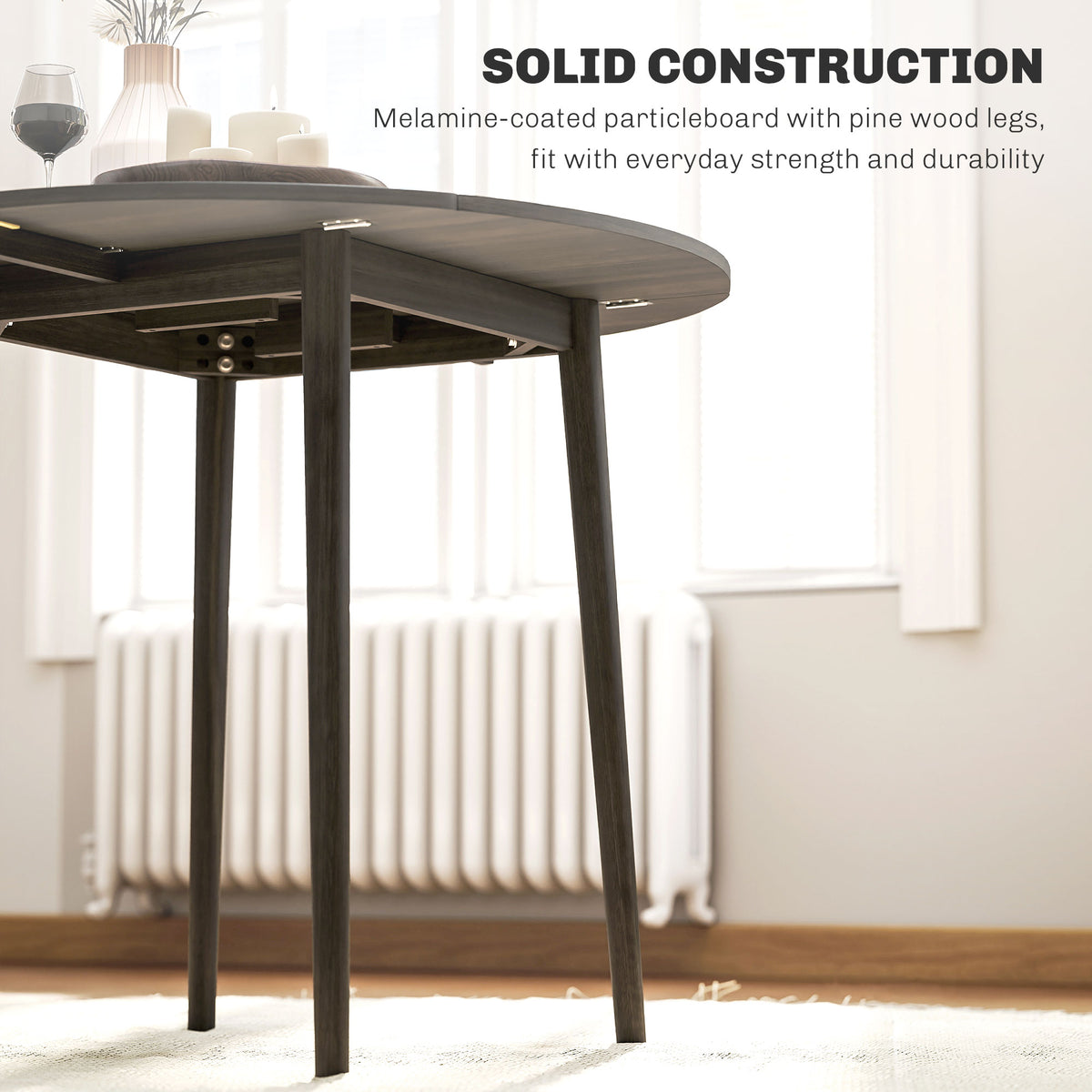 Folding Dining Table, Round Drop Leaf Kitchen Table for Small Spaces with Wood Legs, Oak – view 26