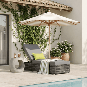 Patio Wicker Lounger, Outdoor PE Rattan Single Chaise Lounge w/Adjustable Recliner Backrest, Cushion, & Pillow, Grey