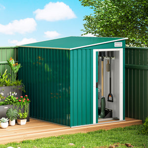 5'x7' Lean to Galvanized Metal Shed with Foundation, Garden Tool Storage House with Sliding Door and 2 – view 14