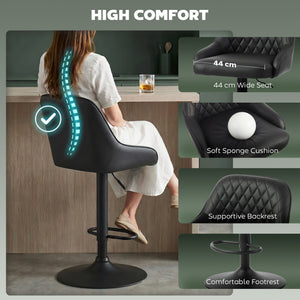 Bar Stools Adjustable Swivel Kitchen Chairs with Backrest Set of 2 for Kitchen Island Black