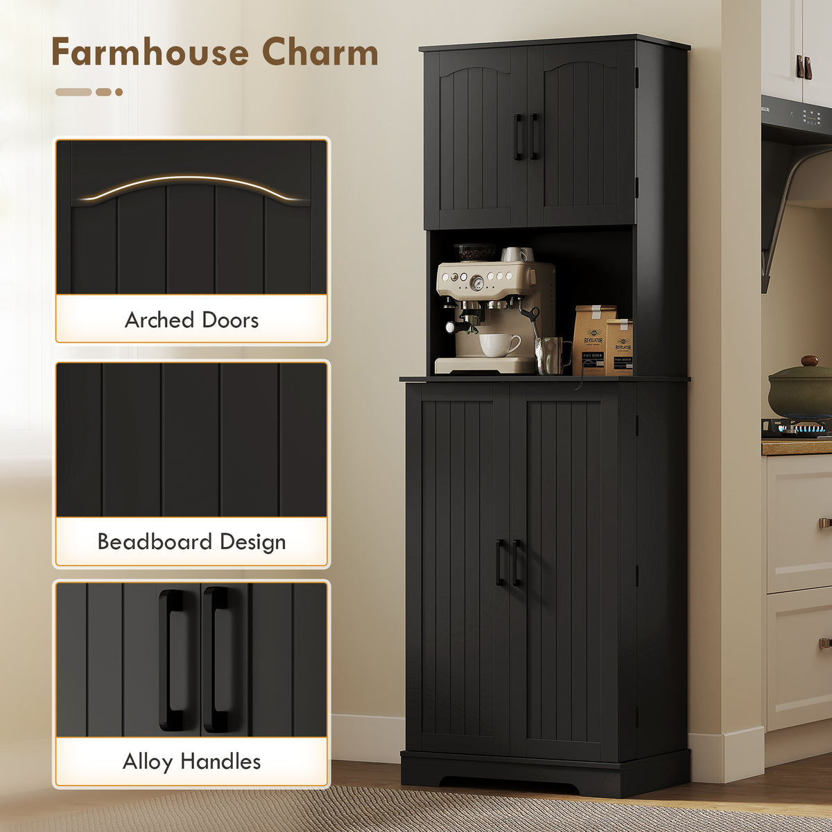 71.5" Tall Pantry Cabinet, Farmhouse Kitchen Storage Cabinet with Adjustable Shelves, 8 Door Spice Racks – view 5