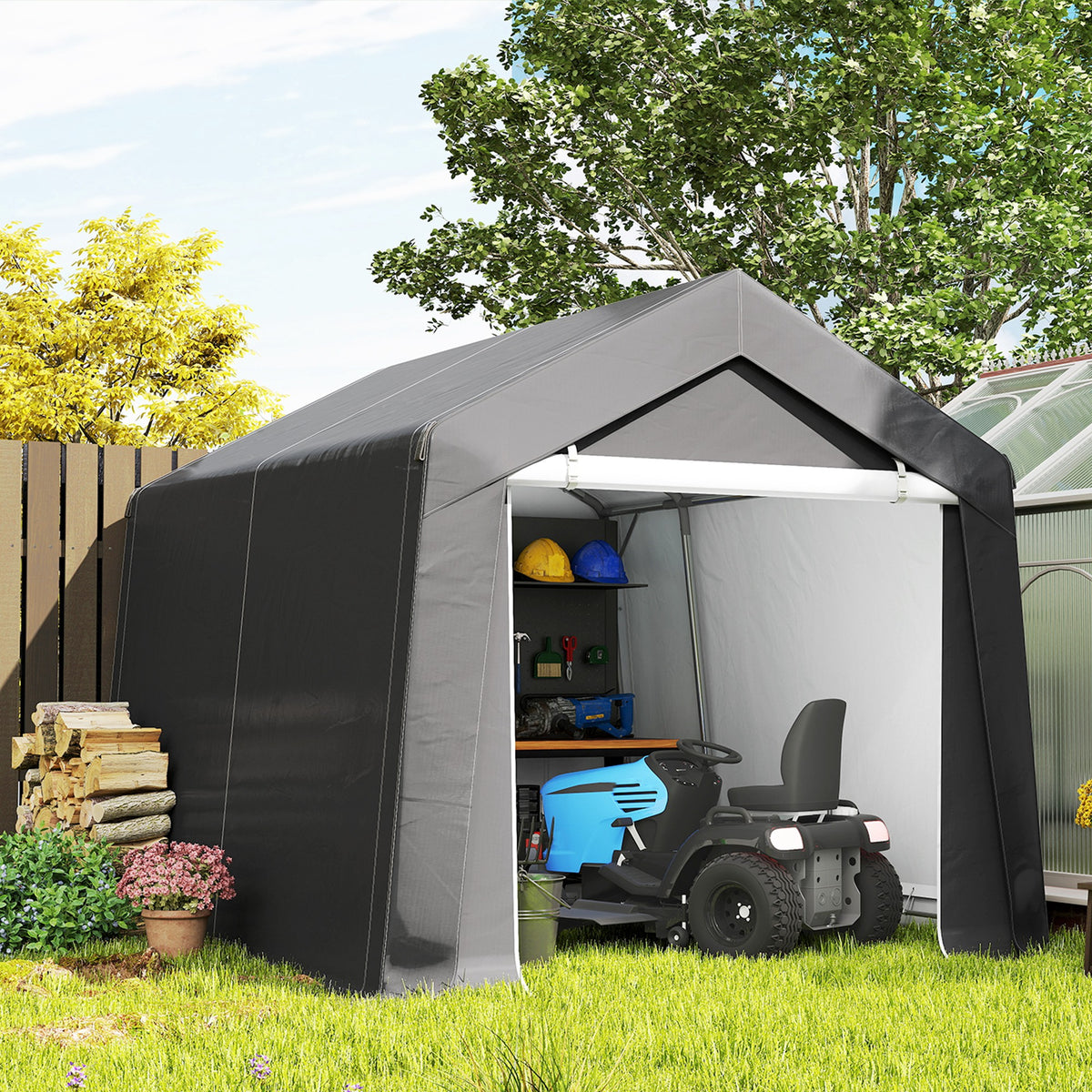 7' x 12' Outdoor Storage Shed Portable Garage with Roll-up Door for Motorcycle, Bike, Garden Tools, Beige – view 28