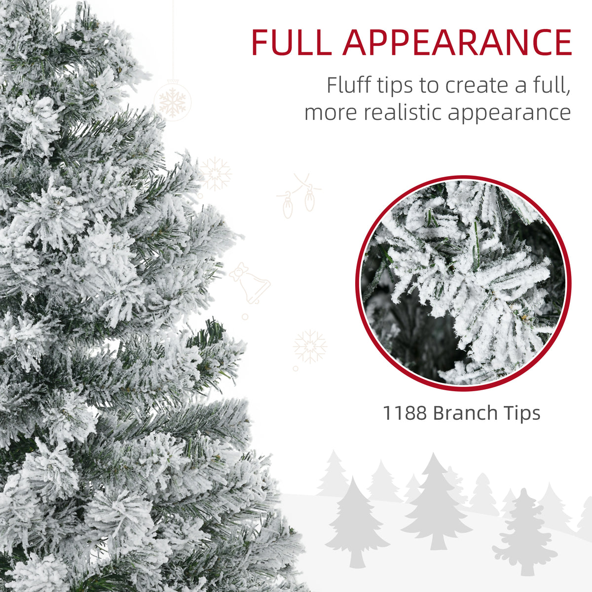 7.5ft Artificial Prelit Christmas Tree with Warm White LED Light, Snow Flocked Branches, Metal Base, Xmas Tree
