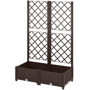Raised Garden Bed with Trellis, Plastic Raised Flower Bed with Drainage Holes and Drain Plugs