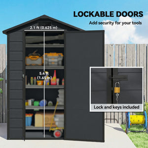 4' x 3' Plastic Garden Shed with Floor, Outdoor Small Shed with Lockable Door, Window and Vent, Dark Grey