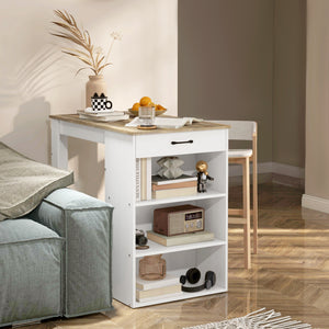 Bar Table with Drawer and 3 Storage Shelves, Bar Height Table, High Top Pub Table for Home Bar, Kitchen, Grey