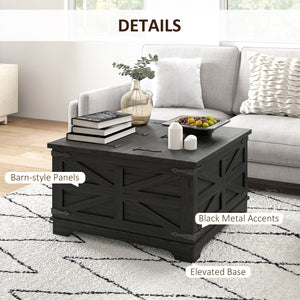 Farmhouse Coffee Table, Square Center Table with Flip-top Lids, Hidden Storage Compartment, Black – view 5