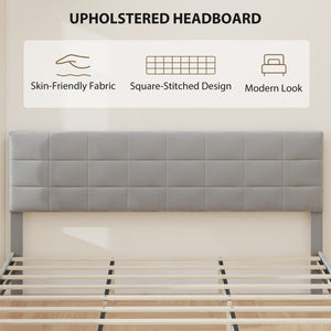 Queen Size Bed Frame with Upholstered Headboard, Modern Platform Bed Frame with Wood Slats, 1100 lbs Capacity, Cream