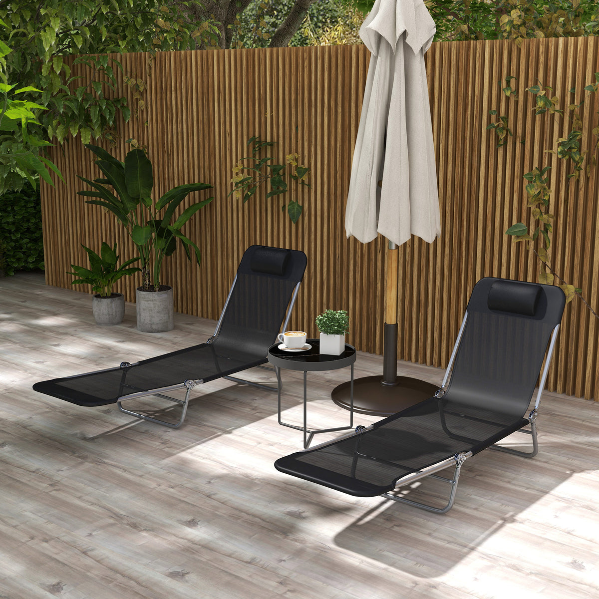 Folding Outdoor Lounge Chair Set of 2, Reclining Tanning Chair with 5-Position Adjustable Backrest, Black – view 11