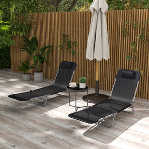 Folding Outdoor Lounge Chair Set of 2, Reclining Tanning Chair with 5-Position Adjustable Backrest, Black – view 11