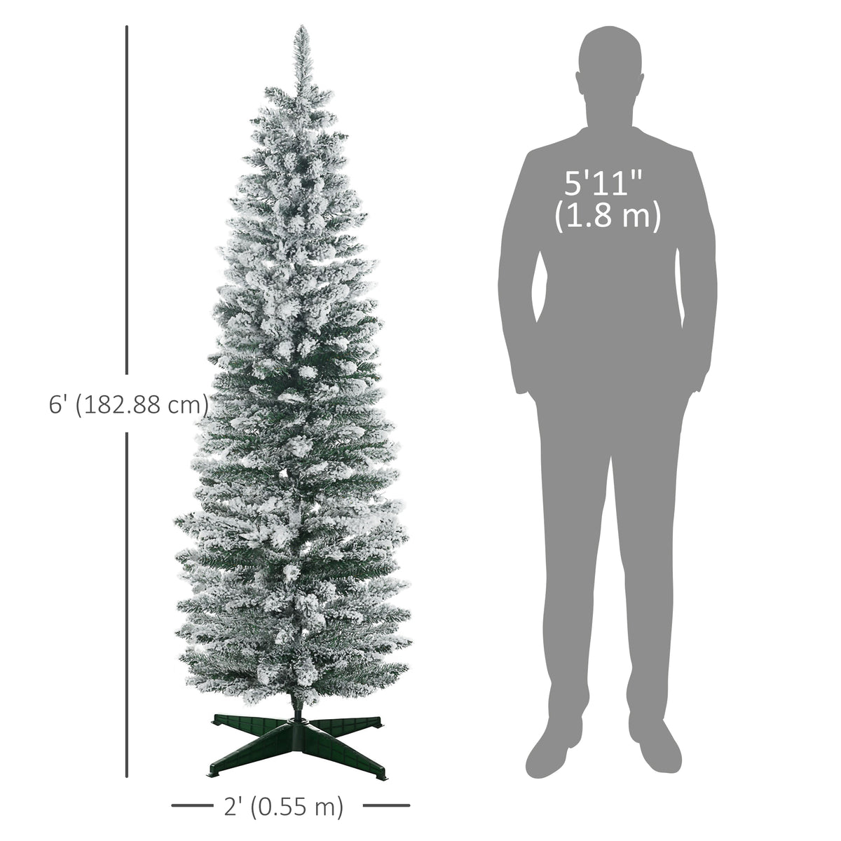 5ft Tall Pencil Artificial Christmas Tree, Holiday Décor with Snow Flocked Branches, Green – view 9