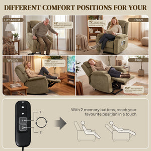 Power Recliner Chair with Massage, Electric Lift Chair for Elderly with Side Pockets, 2 Memory Positions – view 3