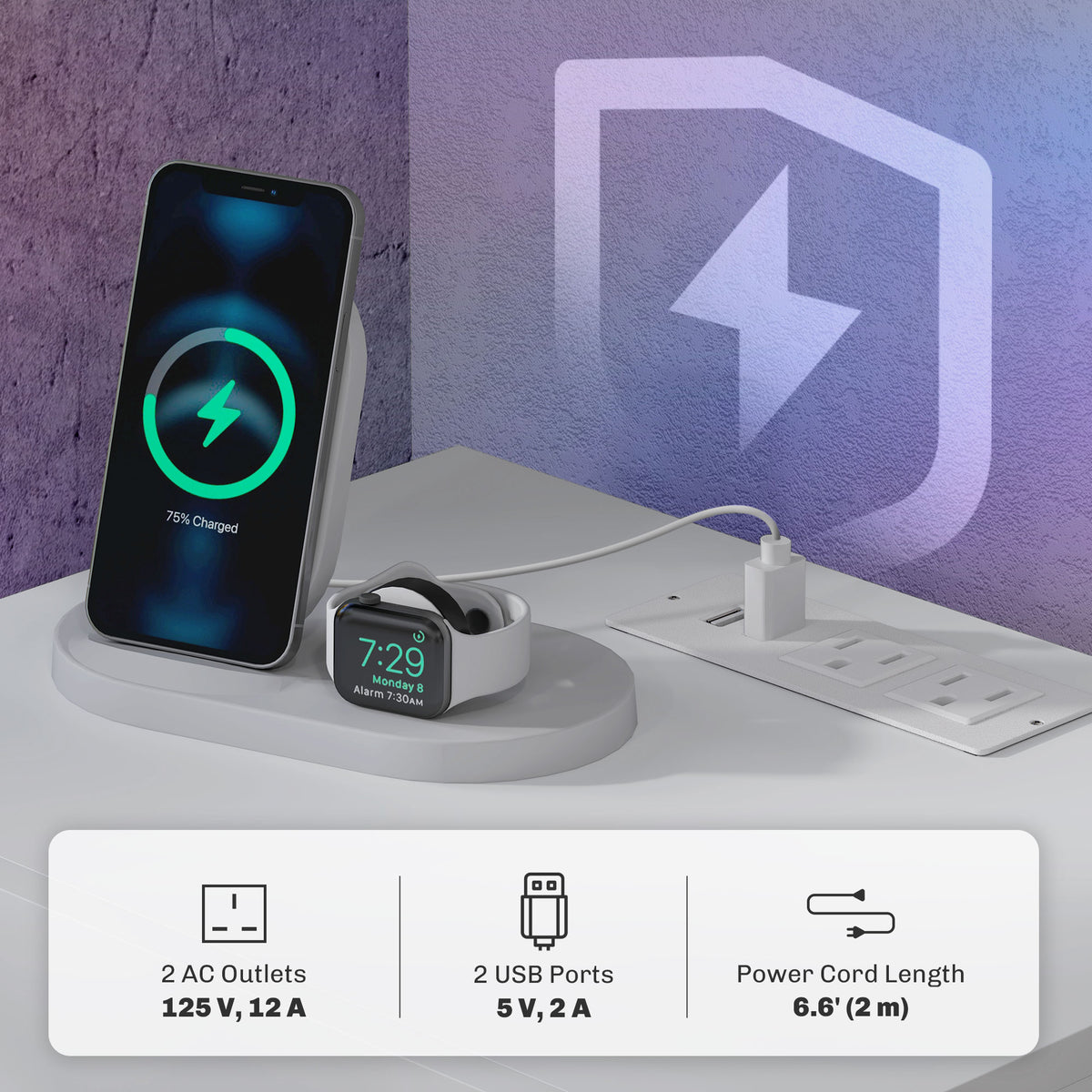 Bedside Table with Charging Station and LED Light Modern Nightstand with USB Ports AC Outlets Drawers – view 11