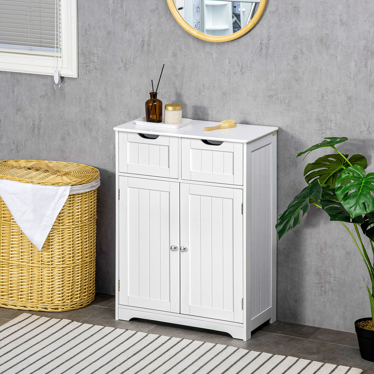 Bathroom Cabinet, Bathroom Storage Cabinet with 2 Drawers, Adjustable Shelf for Living Room, Entryway, White – view 6
