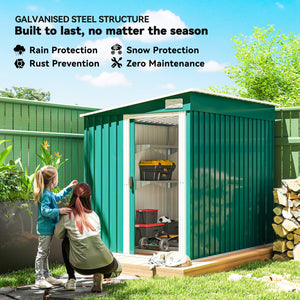 5'x7' Lean to Galvanized Metal Shed with Foundation, Garden Tool Storage House with Sliding Door and 2 – view 10