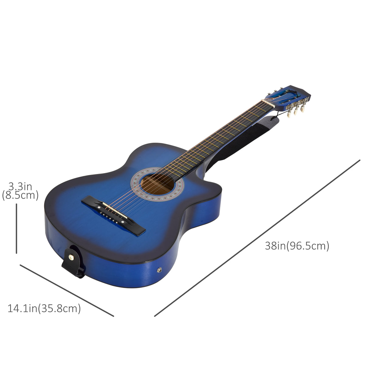 Soozier 38 Inch Full Size Classical Acoustic Electric Guitar Premium Gloss Finish with Strings, Picks, Shoulder Strap and Case Bag, Blue