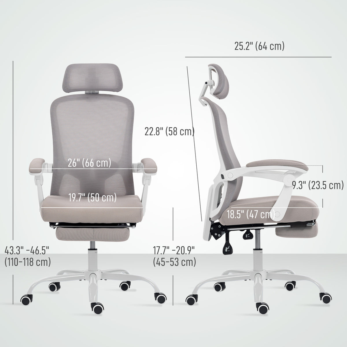 Ergonomic Office Chair, Mesh Reclining Desk Chair with Adjustable Lumbar Support, Headrest, Beige – view 16