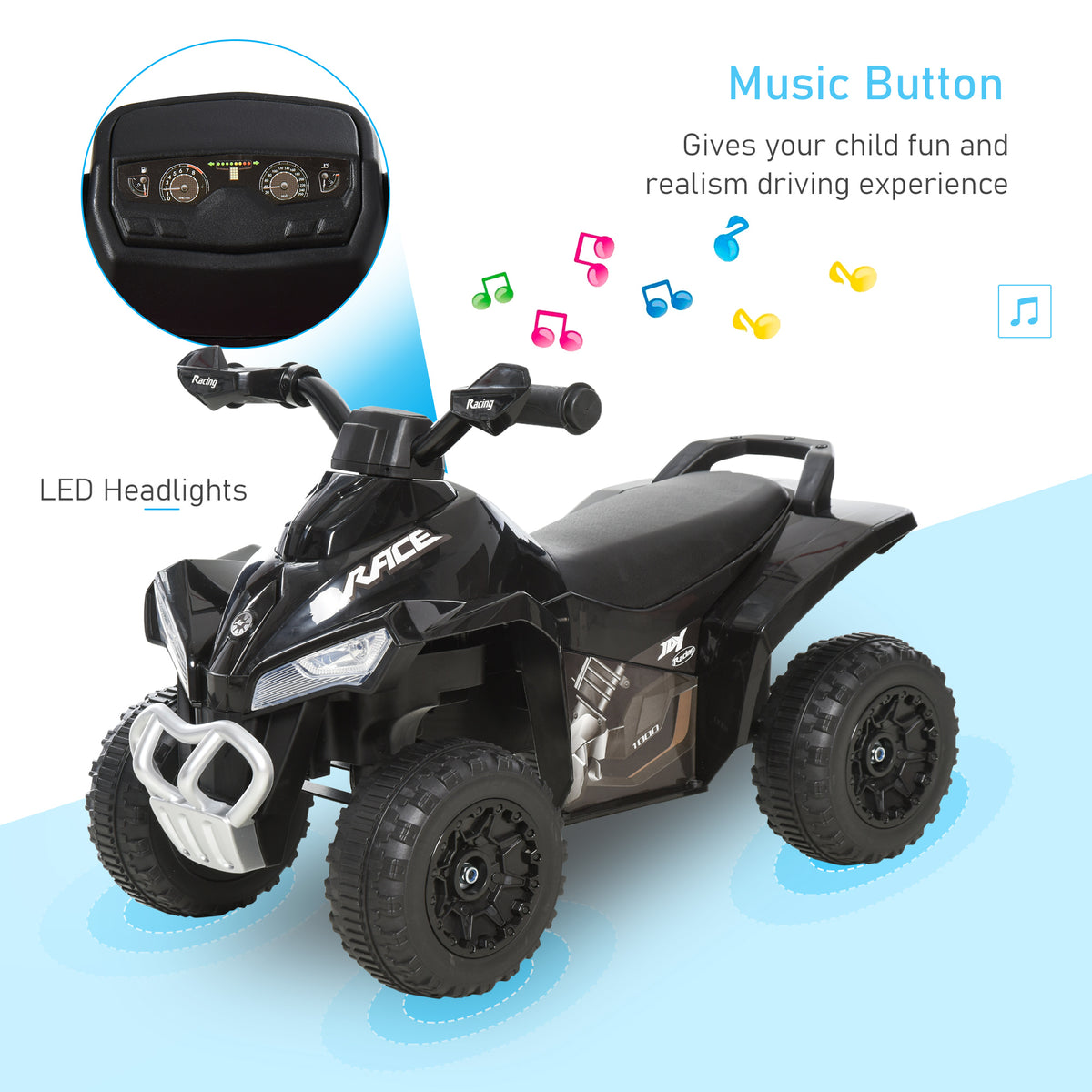 Aosom No Power Baby Ride on Toy for Toddler, Kids Ride on Car Foot to Floor Sliding 4 Wheels  with Music, Lightening, for 18-36 Months