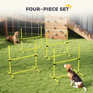 Set of 4 Dog Agility Training Equipment Adjustable Jump Bar Pet Exercise Kit with Carrying Bag (Yellow)