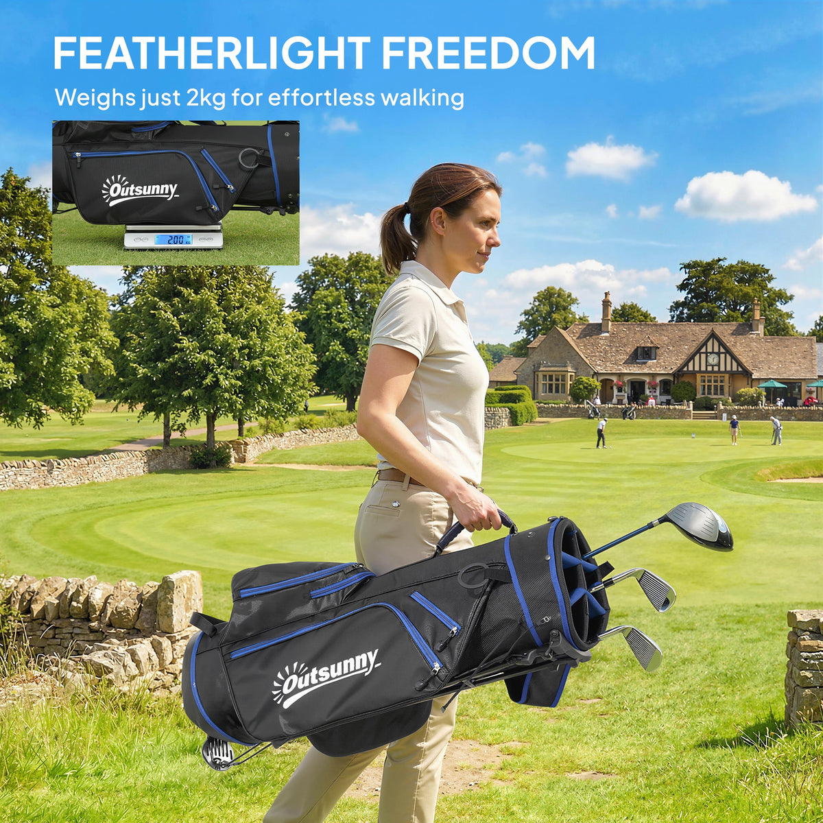Ultra-Lightweight Golf Stand Bag with 6-Way Dividers and Cooler Pocket, All-Weather Men's Golf Bag, Blue