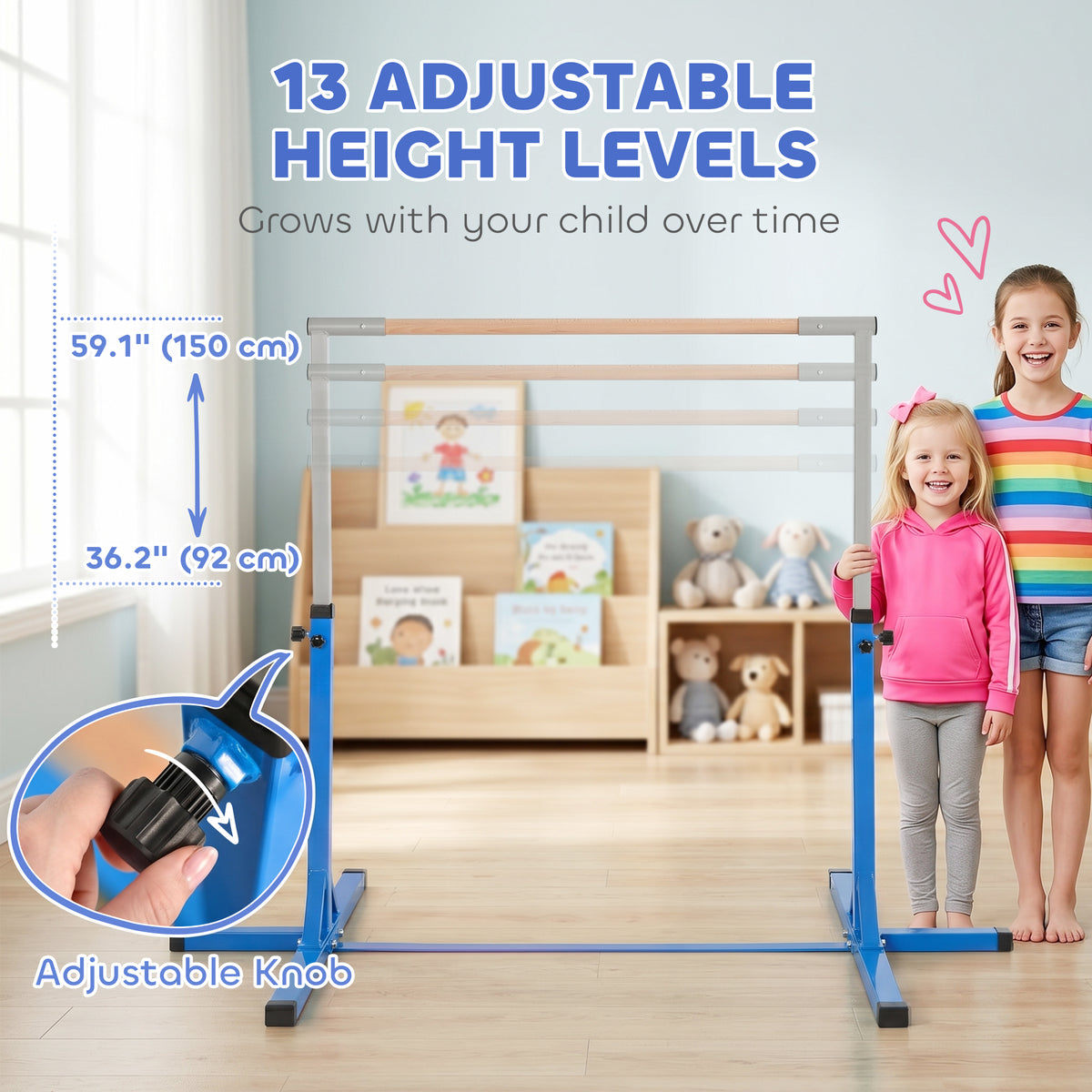 Professional Gymnastics Bar for Kids, Toddler Home Gymnastics Equipment with 13-level Adjustable Height – view 5