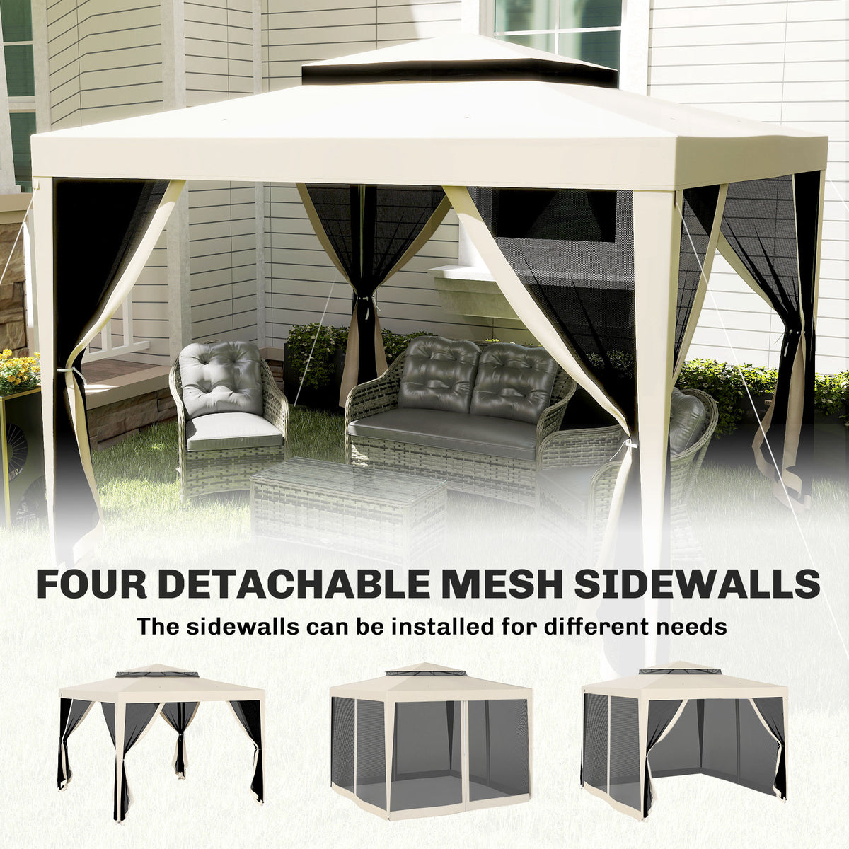 10' x 10' Outdoor Canopy Tent Party Tent with Mesh Netting and Double Tier Roof for Backyard, Garden – view 6
