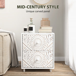 Mid-Century Bedside Table, Nightstand with 2 Drawers, Side End Table for Bedroom, White