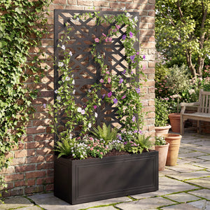 Metal Raised Garden Bed with Trellis for Climbing Plants, Freestanding or Wall Mounted Flower Bed with Privacy Panel
