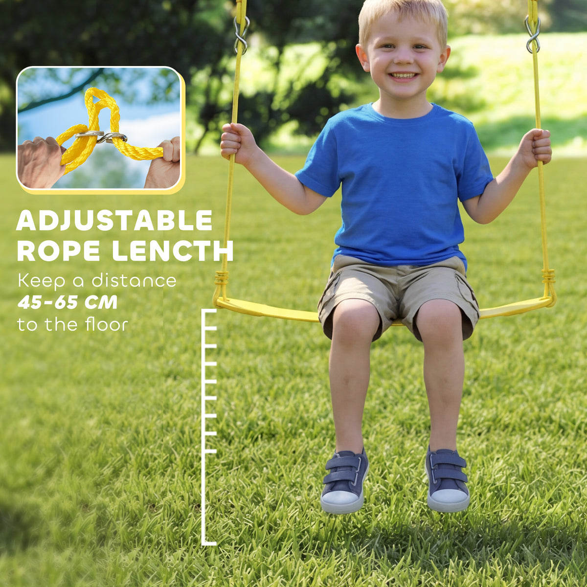 Qaba Kids Swing Set with Double Swings, Outdoor Playset with Adjustable Ropes, Metal Frame for Ages 3-8, 150kg Capacity